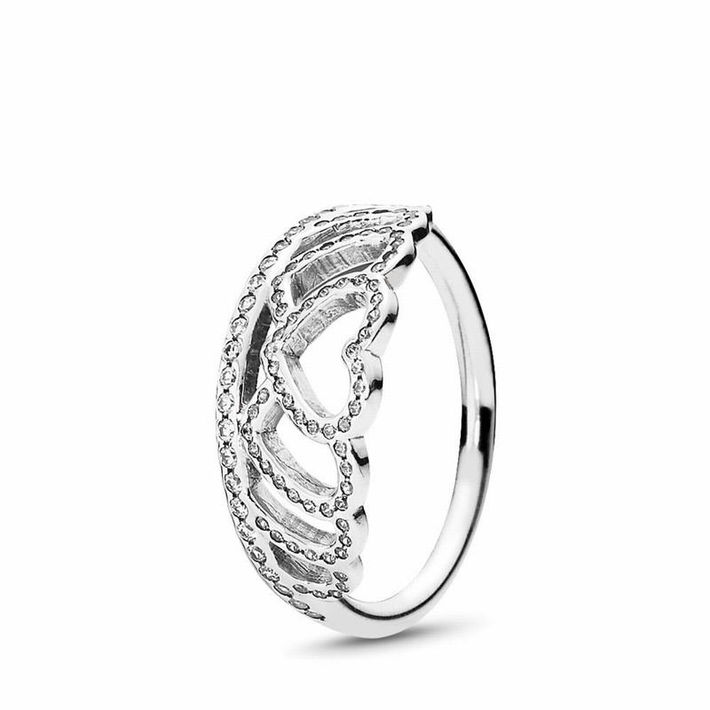 Pandora Hearts Tiara Statement Ring Ireland - Sterling Silver/Cubic Zirconia - 578094SBW